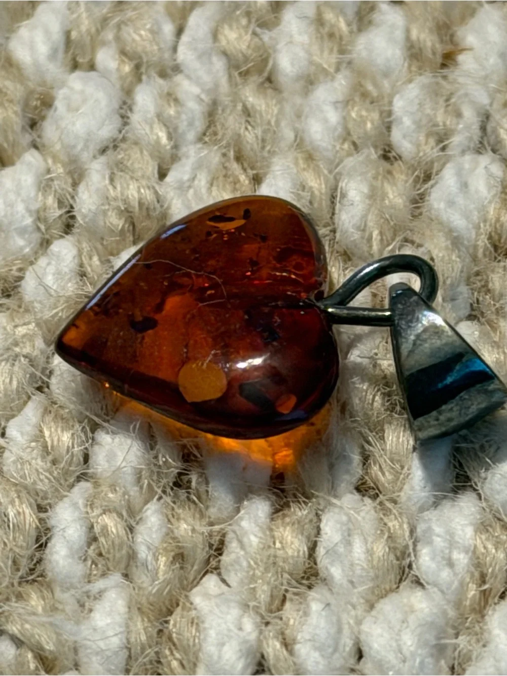 Amber Heart Drop Earrings and Necklace Pendant - Brown Amber Jewelry 3 Piece Set